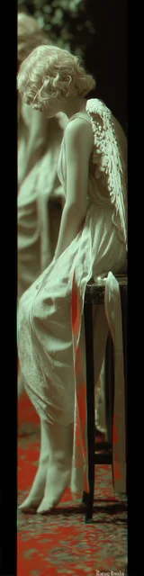 Free aesthetic bookmark featuring a sitting angel on a red floor